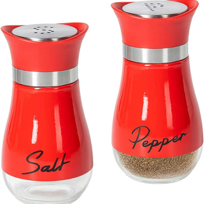 1 set of 4 ounce glass salt and pepper jars with stainless steel lids, perfect for kitchens, tables, RVs, campsites, and barbecues. Refillable design.