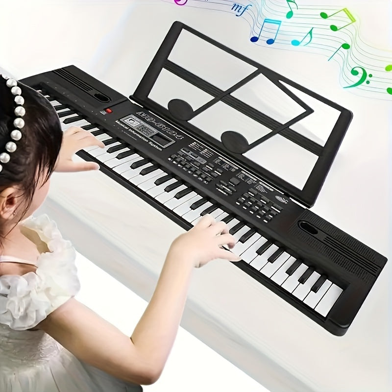 61-key kids electronic keyboard with interactive learning, microphone, ideal for children ages 3-12. Black, batteries not included.