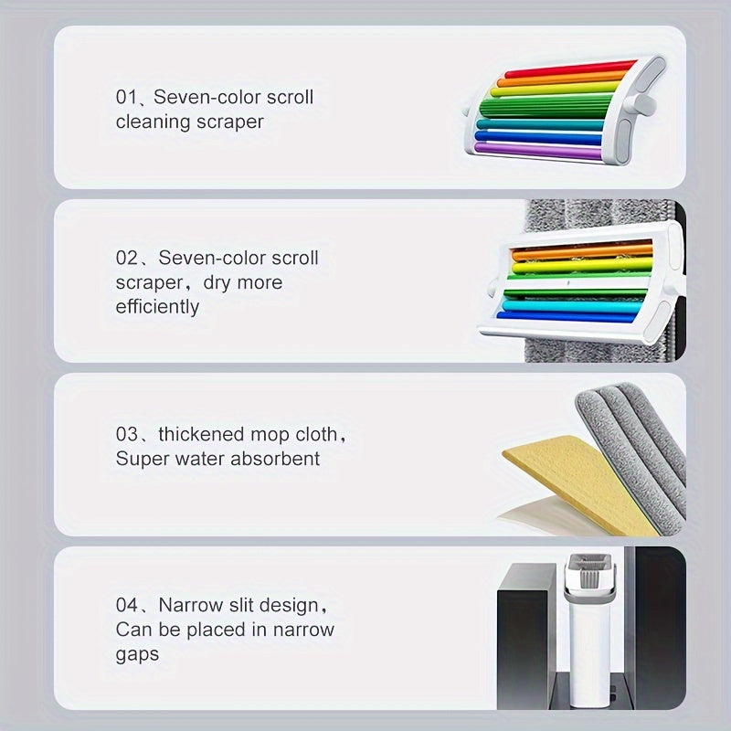 Комплект ведра для плоской швабры с 2 насадками для швабры, швабра с функцией мытья без рук, ведро для швабры с узким разрезом и отжимом, средства для уборки, комплект швабр семи цветов.