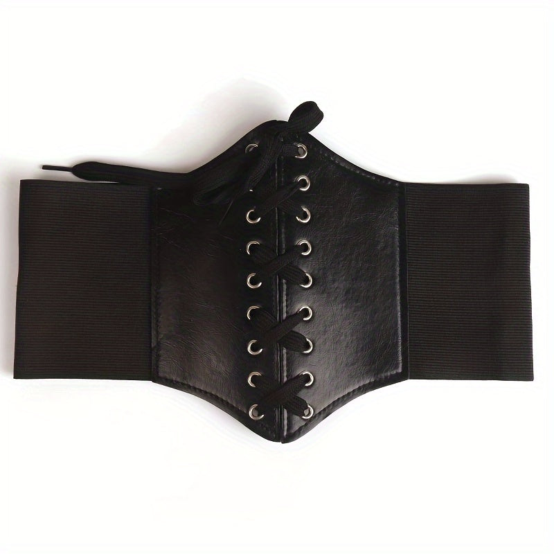 Stylish Women's Faux Leather Waist Cincher - Trendy Lace-Up Corset Belt for Flattering Figure Enhancement