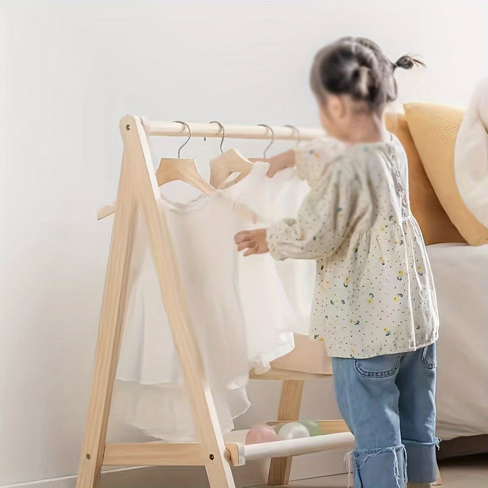 Freestanding wooden organizer for entryway with multiple hangers, ideal for small spaces. Features shoe storage and natural wood finish.