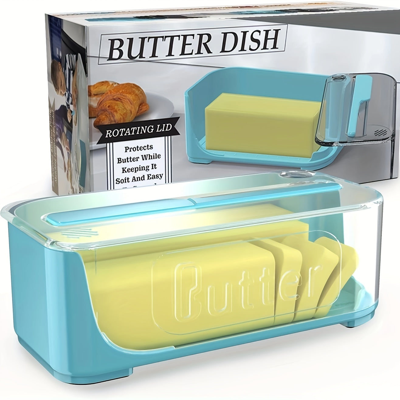 Butter dish with cutter and transparent cover, creative container for kitchen.