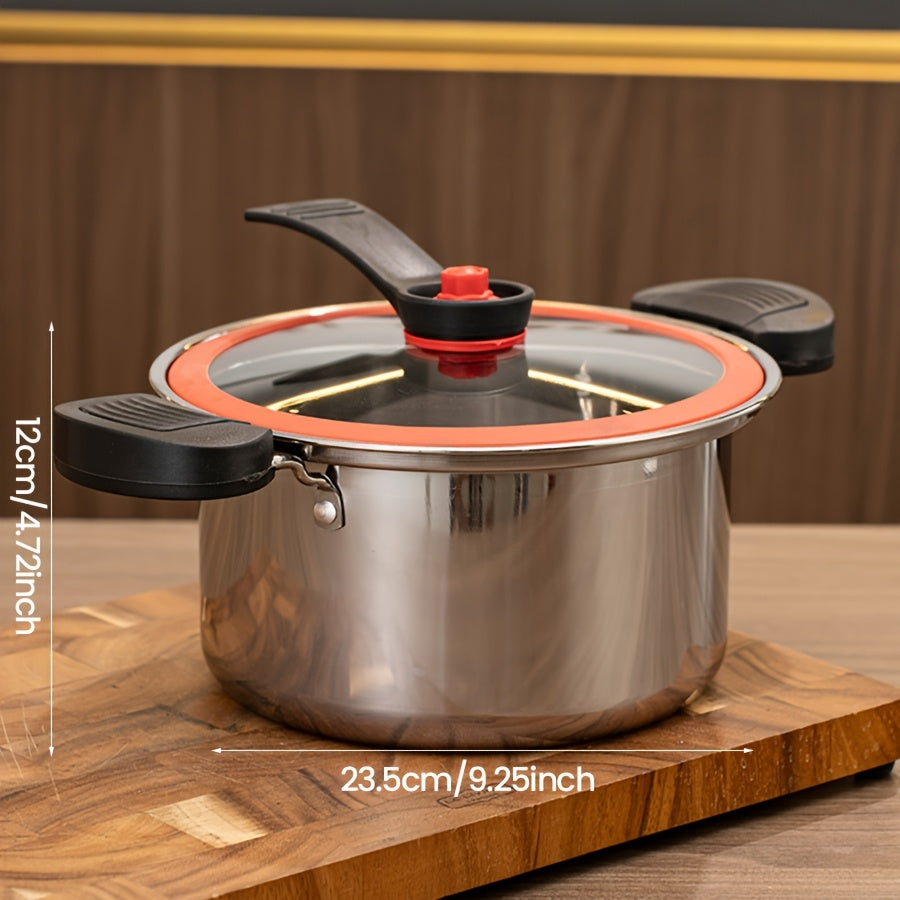 This set includes 2 pieces of Stainless Steel Quick Boiling Pots, each with a Lid for speedy soup preparation. The Double-Sided Locking Lid helps save time, while the vertical handle stays cool to the touch. Suitable for all cooktops, this pot conducts