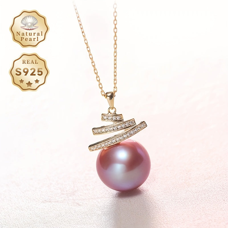 Beautiful women's necklace featuring an elegant freshwater pearl pendant, showcasing 11-12mm purple large particle natural pearls with minor imperfections. Made with S925 silver, this necklace comes in a gift box, making it a perfect choice for daily