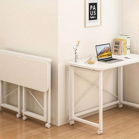 Wooden computer desk with shelf, rolling study table with bookshelf, portable home office workstation available in black or white.