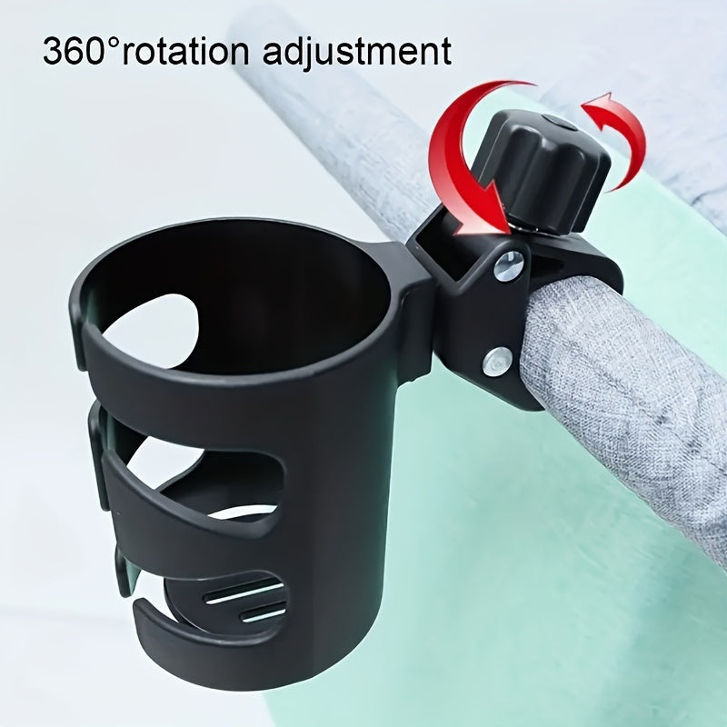 360° Rotatable Cup Holder for Strollers - Black, Universal Design, Ages 14 And Up