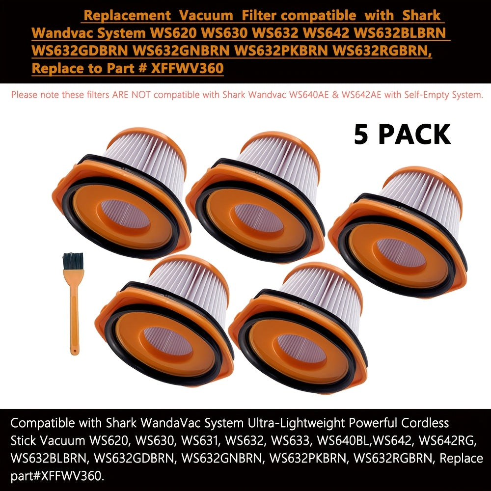 Essential Cleaning Accessories: 5-Pack Shark Wandvac Replacement Vacuum Filters, Made with Durable Plastic and Paper Material, Compatible with Multiple Models.