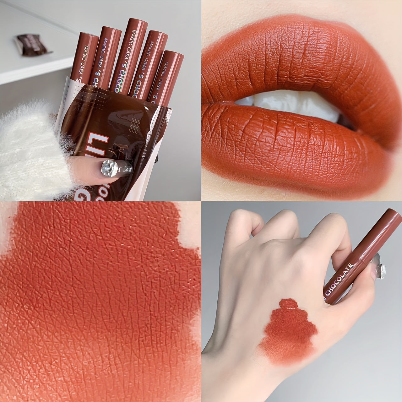 Get a 5-piece set of Lava Chocolate Lip Glaze that moisturizes and hydrates lips while giving a matte finish. This waterproof and long-lasting formula is perfect for gifting to girls.