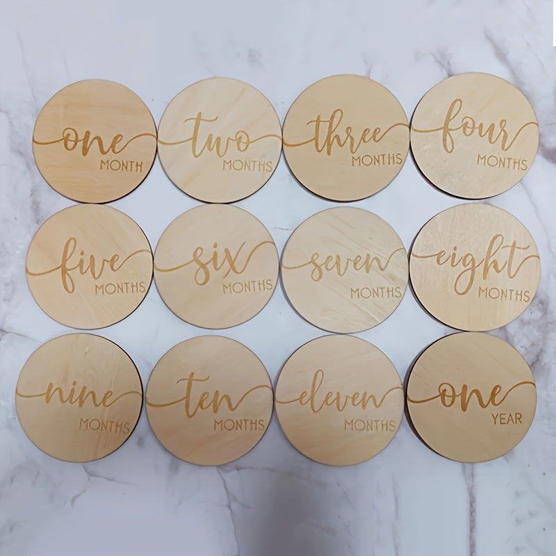 Celebrate Your Baby's Growth with Wooden Milestone Coasters for 1-12 Month Anniversaries