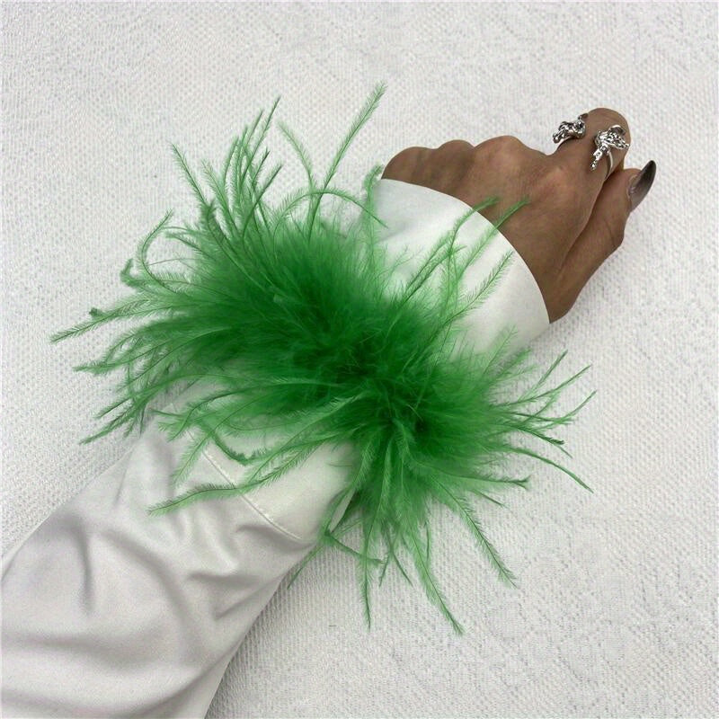 Ostrich Feather Wrist Cuffs Available in 20 Colors, Solid Color Carnival Slap Bracelets Perfect for Halloween Cosplay, Party Accessories, Non-Elastic Feather Anklet Bracelet