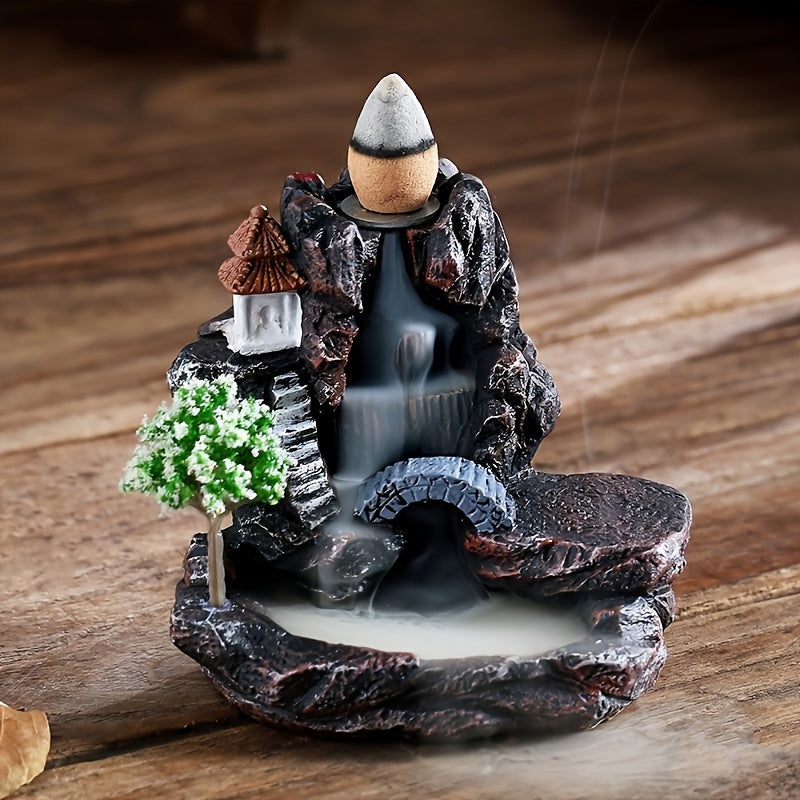 Resin waterfall incense burner for home aromatherapy, ideal for gifting on holidays.