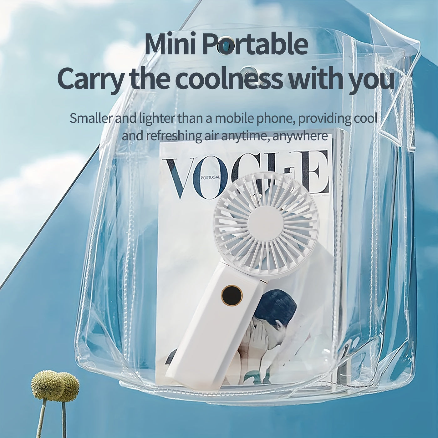 Get yourself the perfect portable mini fan! This fan comes with a digital display, USB rechargeable feature, quiet operation, foldable handle, and can be used on a desk or handheld. Made of durable ABS material in a sleek white design, this fan measures