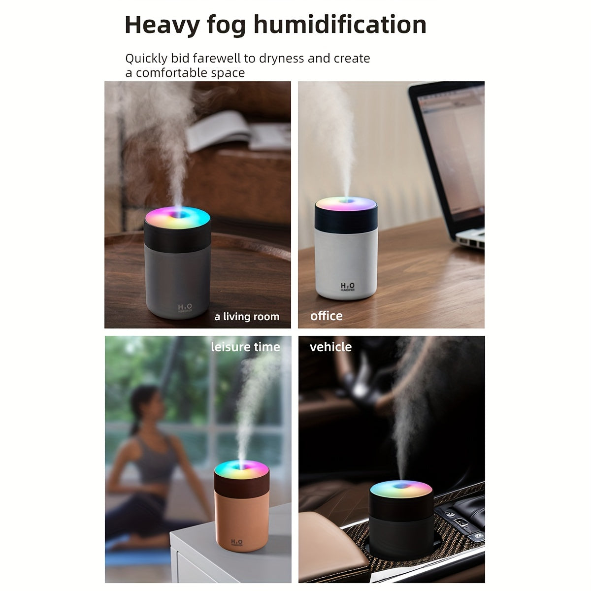 1pc Color Night Light Silent Humidifier, USB Portable Mini Office Desktop Car Humidifier with Scented Diffuser. Suitable for Skin Moisturizing, Hydrating. Auto Shut Off, 2 Spray Modes. Great Holiday Gift for Students.