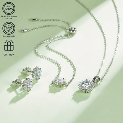 Set of 4 Stunning Moissanite Jewelry Pieces in 925 Sterling Silver Plating, Featuring Hypoallergenic Sunflower Necklace, Earrings, and Bracelet. Ideal for Weddings or Gifts, Suitable for Thanksgiving Day. Comes with Gift Box Included.