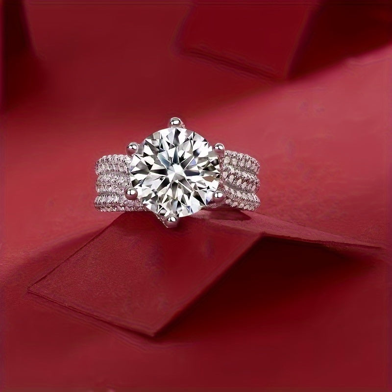 Luxurious Wedding Ring - Stunning 925 Sterling Silver Band adorned with a 5ct Moissanite, Gleaming with Brilliance. Versatile Accessory Complete with Elegant Gift Box.