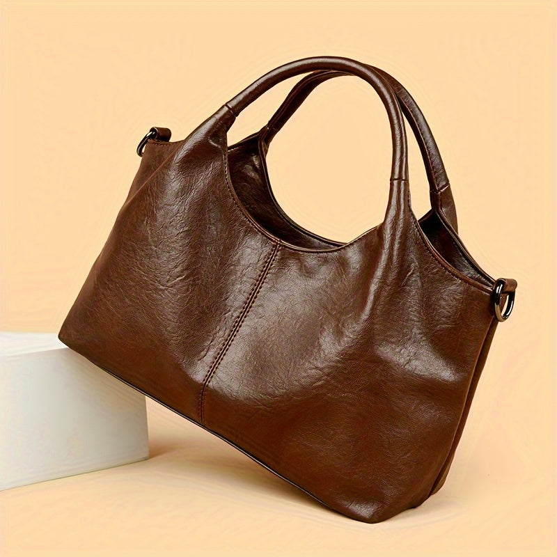 Fashionable single shoulder handbag with adjustable strap, zip closure, and polyester lining in coffee, apricot, burgundy, and black colors.