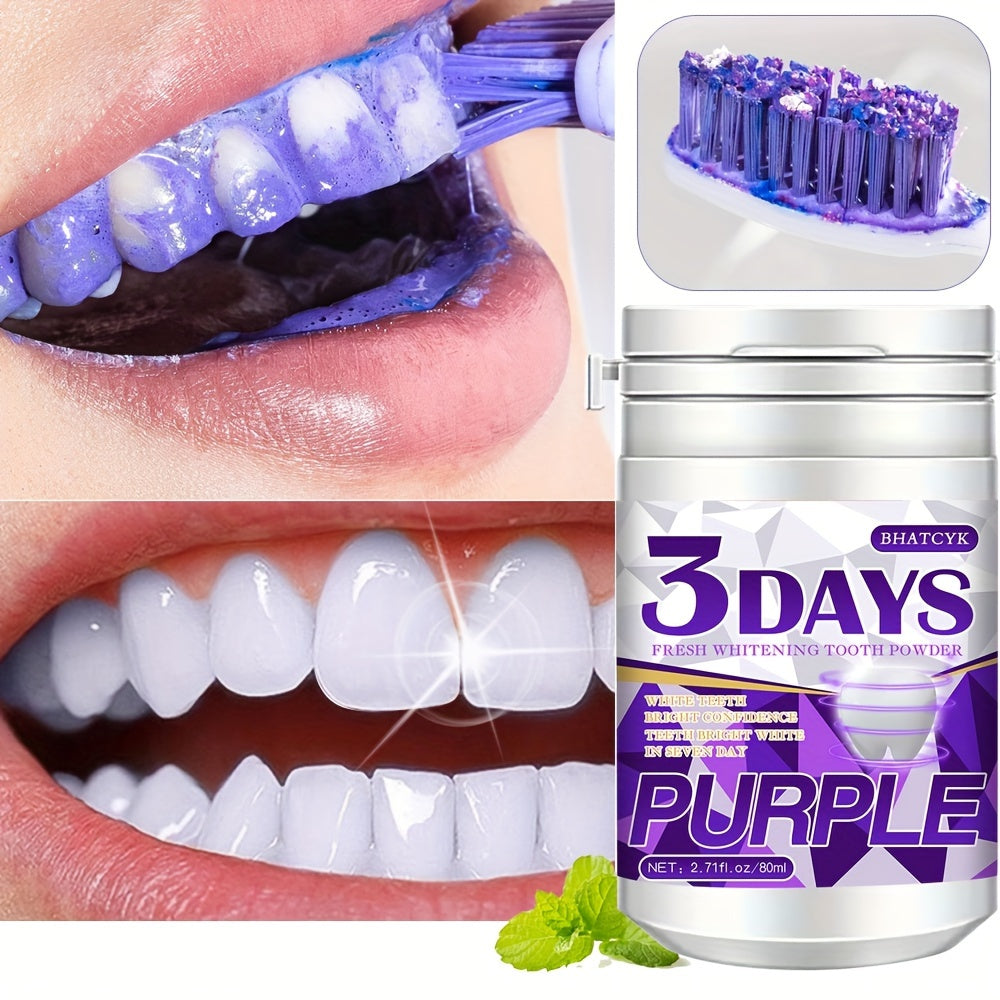 BHATCYK Teeth Whitening Powder is a purple tooth cleaning powder for daily use and travel. It is a deep cleaning toothpaste alternative that provides basic oral care benefits.