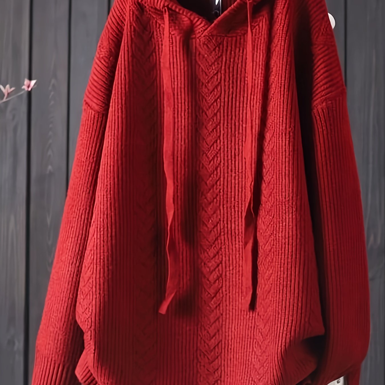 Women's plus size hooded sweater for fall & winter, solid color with drawstring, casual long sleeve.