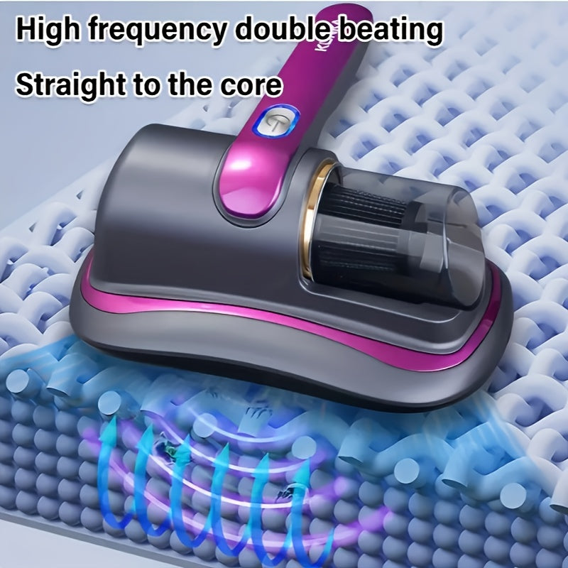 Rechargeable handheld vacuum for home and car cleaning, ideal for beds, sofas, pet hair, and carpets.