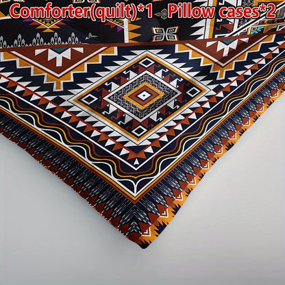 3-piece Bohemian Plaid Quilt Set includes 1 quilt and 2 pillowcases (pillow inserts not included). Soft, comfortable, breathable, and printed quilt suitable for all seasons in home or dorm.