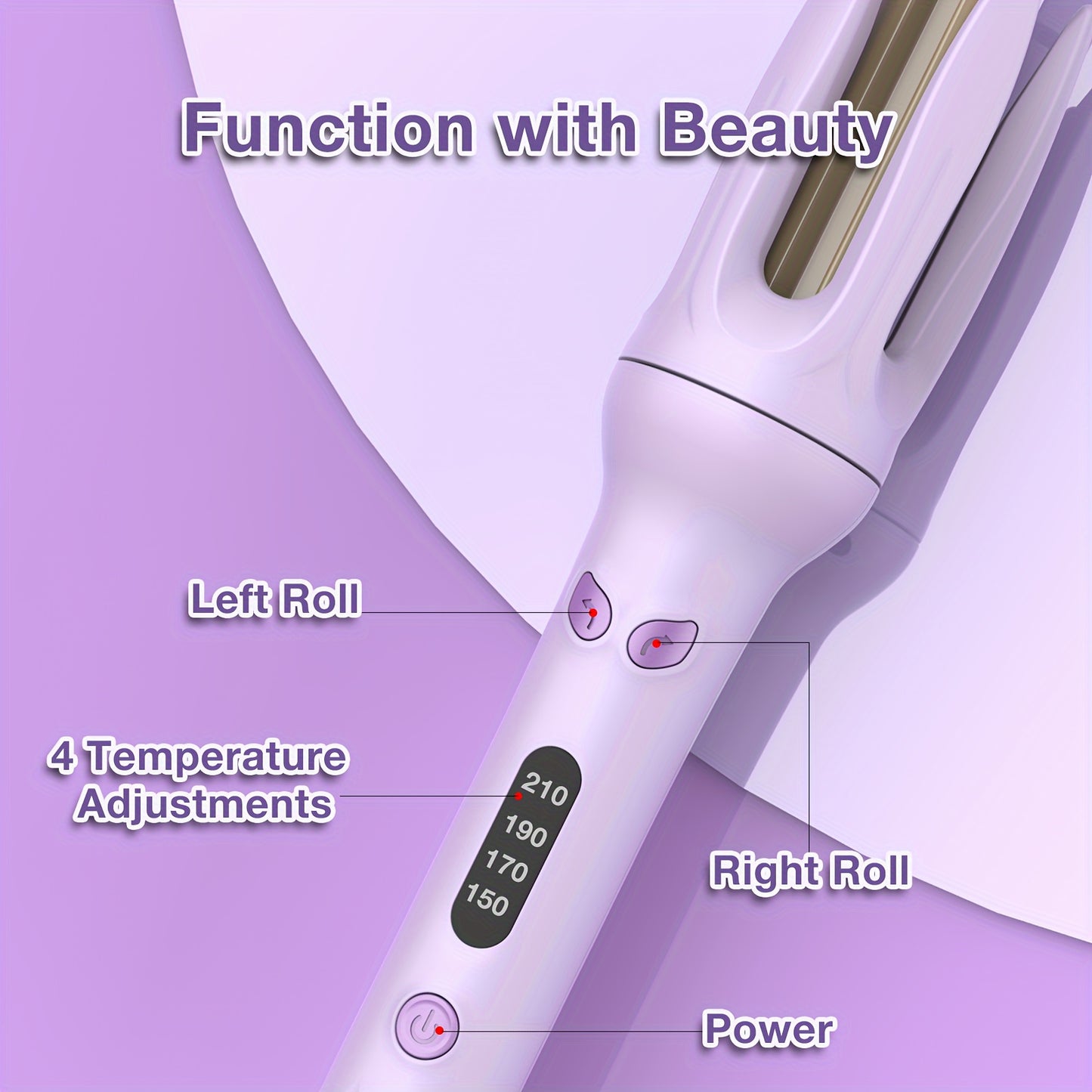 GENAI 28mm Large Barrel Automatic Hair Curler with 4 Temperature Modes, Negative Ion Generator, Timer & Auto Shut-Off, Stylish Purple & Golden Design for Easy Use by Women.