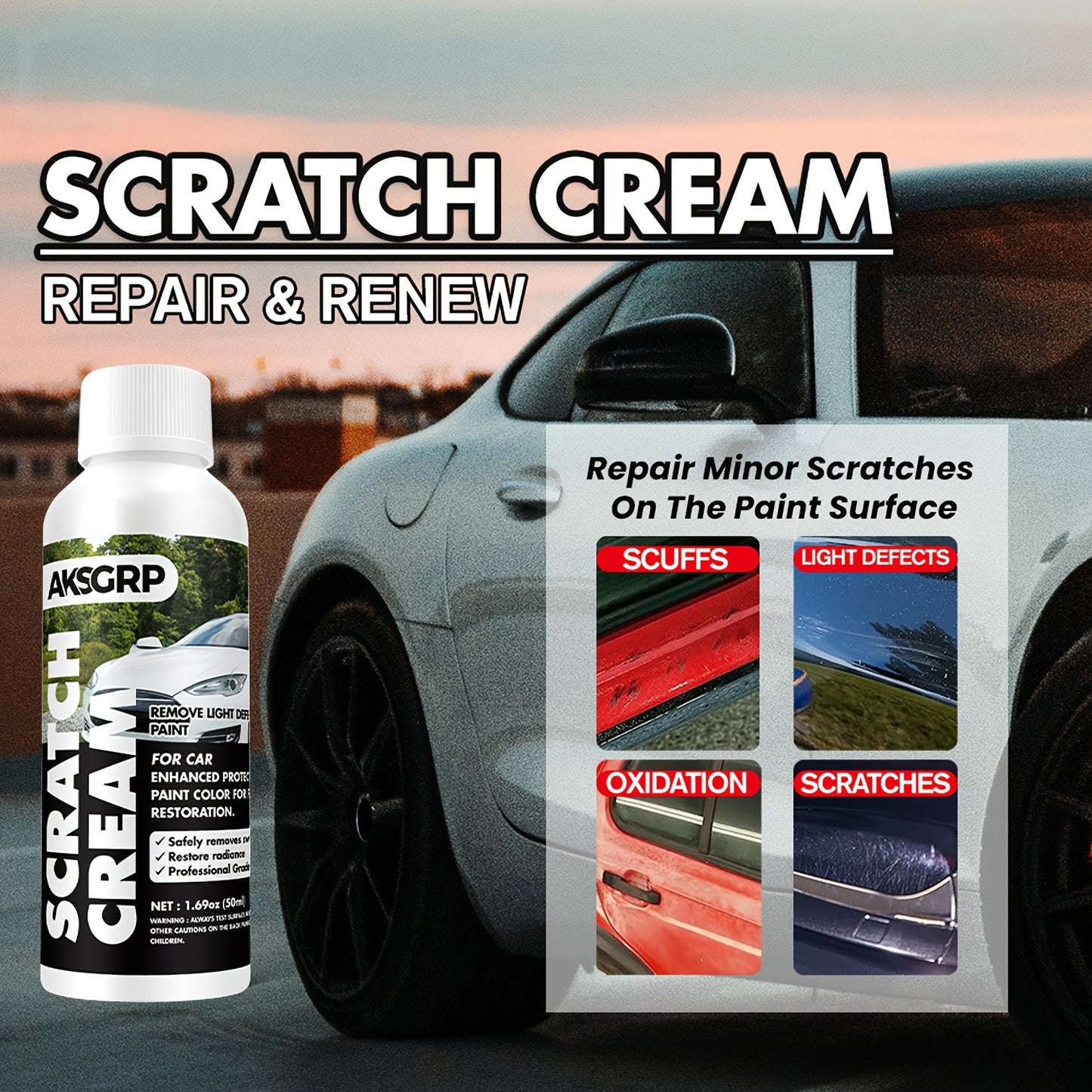 Upgrade your car's appearance with our Scratch Repair Kit that includes a paste for polishing and waxing to remove scratches and restore the paint's finish.