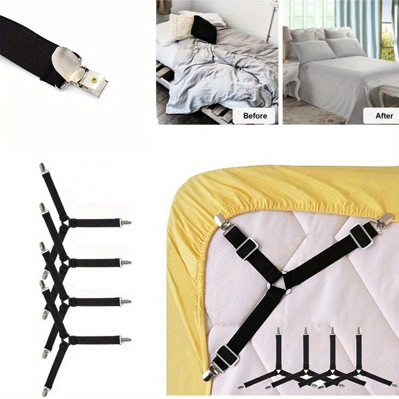 Adjustable Triangle Bed Sheet Holder - Secure Elastic Strap for Sofas and Beds, Black Nylon Grip Strap, Anti-Slip Bed Sheet Clip