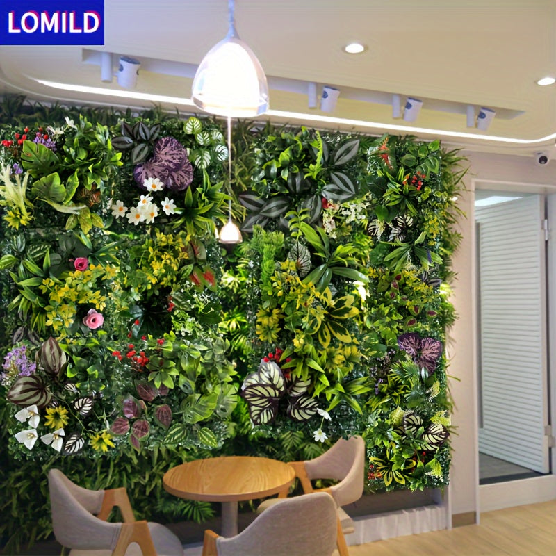 One piece of LOMILD Imitation Milan Mixed Green Plants in various styles with flower and grass skin. Ideal for outdoor wall, wedding, and festival decorations. Also suitable for tying