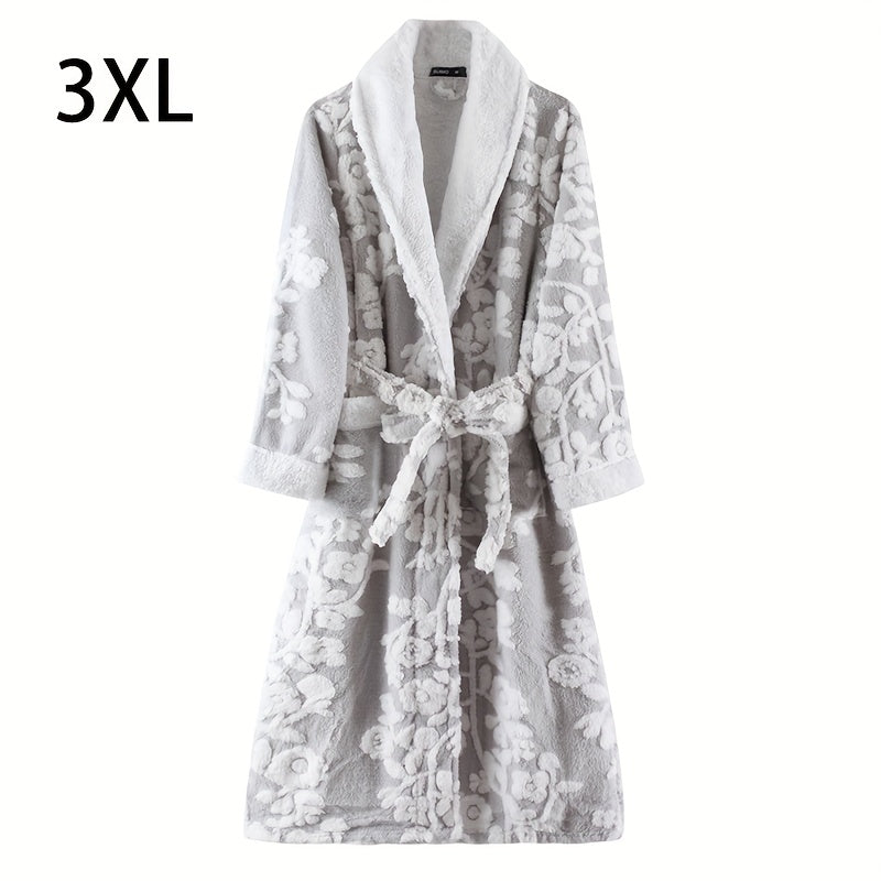 1pc Unisex Thickened Long Bathrobe with Flower Pattern, Ideal for Couples. Ideal for Home and Bathroom use.