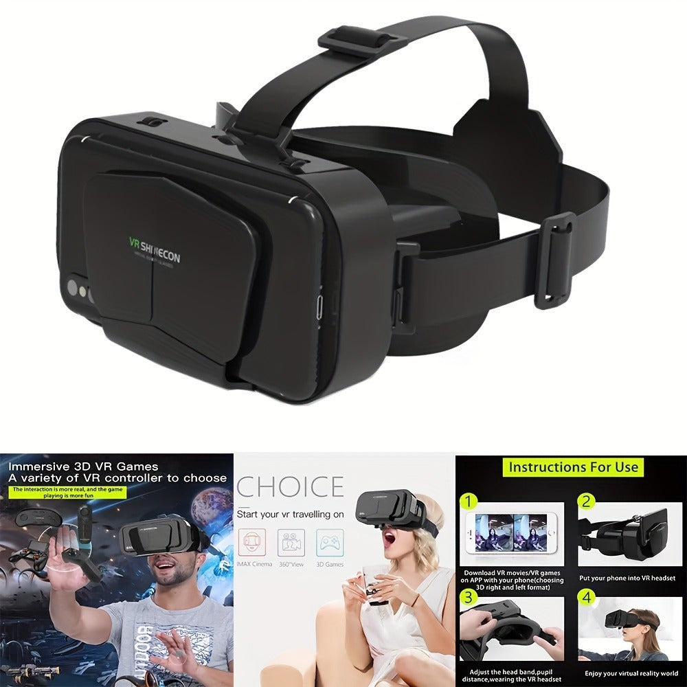 1pc 3D VR Smart Virtual Reality Glasses Headset - No Battery Required, Portable Design, Perfect for Gaming at Home or On-the-Go | Stylish 3D Glasses with Immersive Audio, Gaming Accessories.