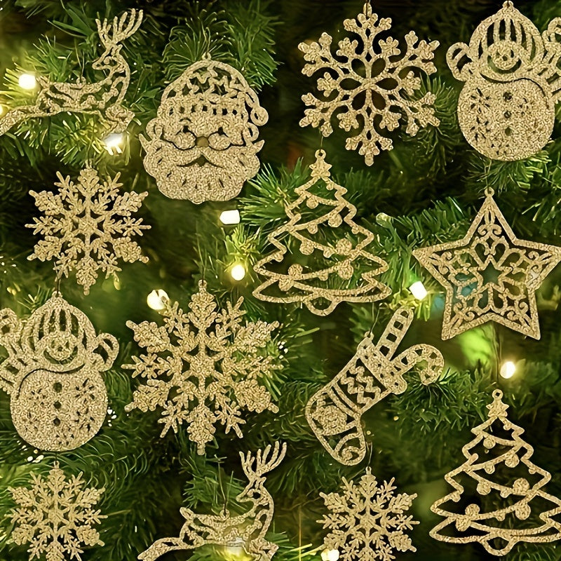 20-piece Sparkling Snowflake & Christmas Tree Ornaments Set - Ideal for Holiday Parties, Battery-Free, Winter Decor