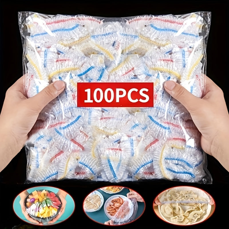 FreshSeal Disposable Food Covers in packs of 100, 300, or 500. Made of PE Plastic Wrap for food-grade contact safety. Ideal for kitchen storage and home packaging.