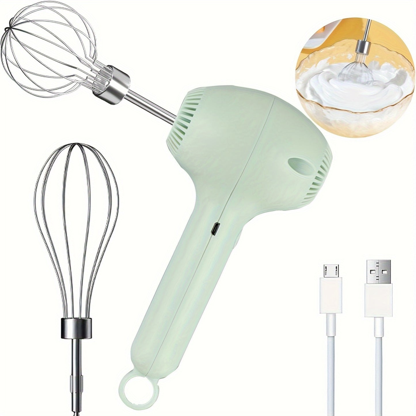 Rechargeable electric eggbeater and whisk for home bakers and professionals, cordless and portable, perfect for cakes, cookies, muffins, and more.