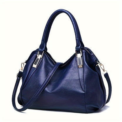 Women's Fashion Handbag 2024 - Faux leather tote with zip closure, polyester lining, edged detail - Versatile shoulder & crossbody bag in black, white, navy.