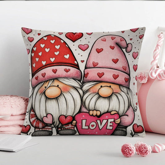 Vintage Style Valentine'S Day Pillowcase, Love Arrow Gnomes Design, 45.72x45.72cm, Polyester Square Cushion Cover with Zipper Closure. Machine Washable and Suitable for All-Season Decor in Home, Living Room, Bedroom, or Party. Insert not included.