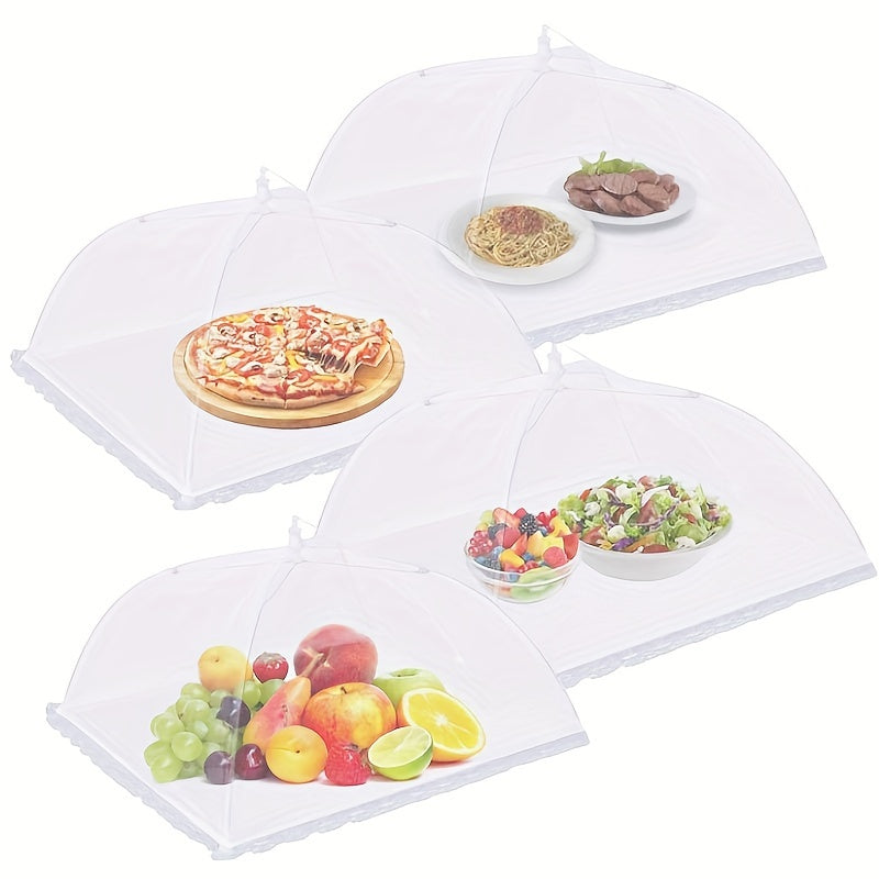 Large white mesh food cover tent, perfect for outdoor dining, camping, BBQ, and picnics. Washable and reusable.