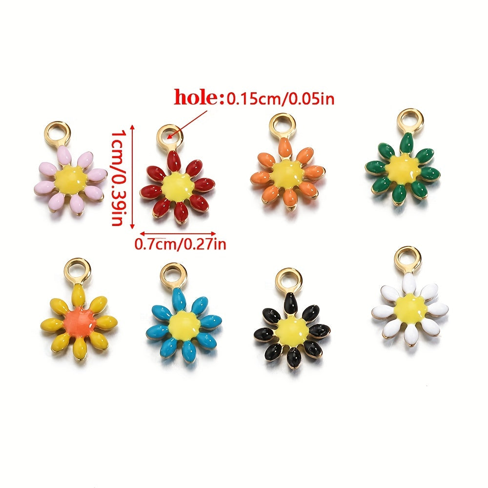 20 pieces of golden-colored stainless steel enamel daisy flower charms pendants for making bracelets, necklaces, and other DIY jewelry projects that won't fade.