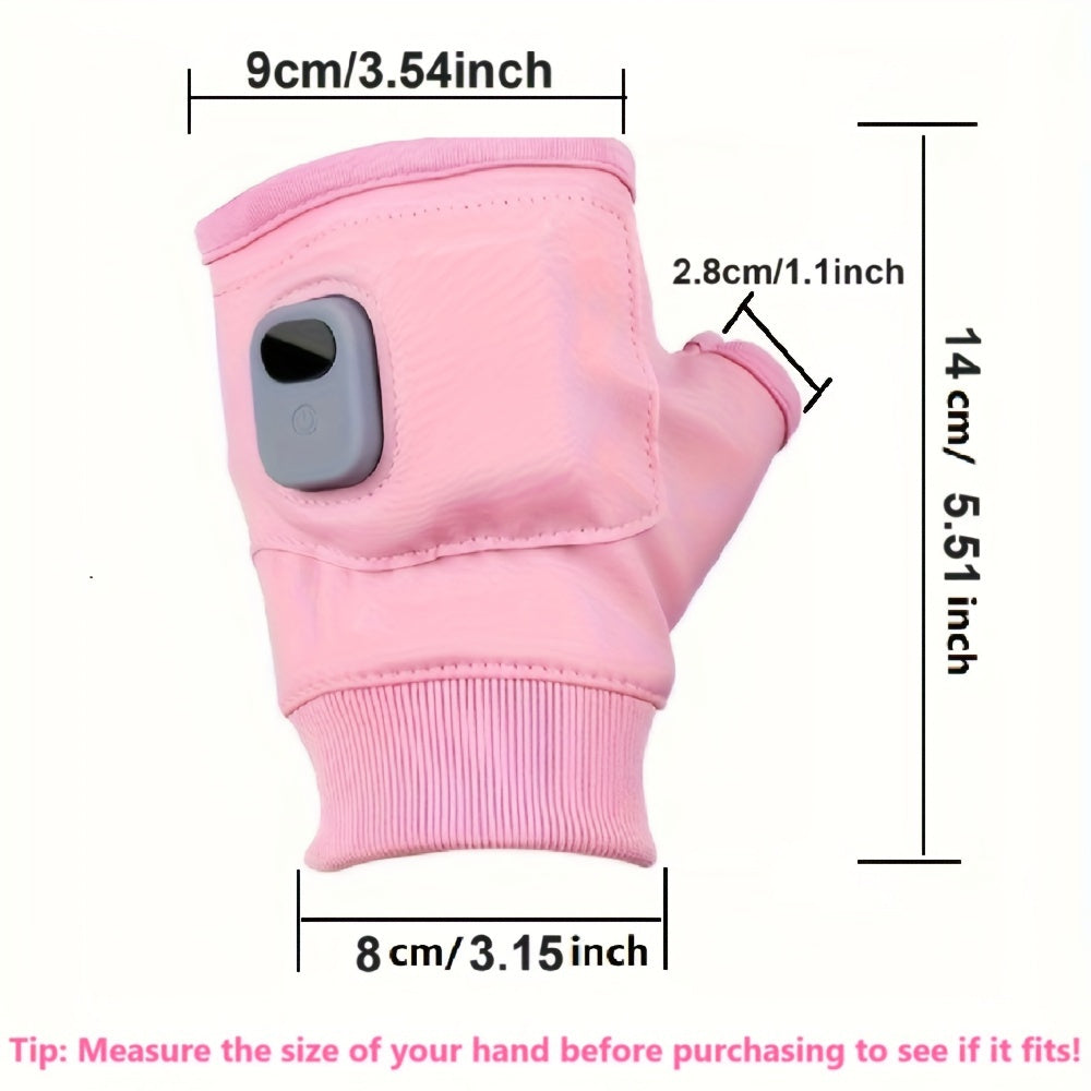 Unisex Touchscreen Heated Gloves, Solid Color Casual Style with Striped Pattern, Stretch Fabric, USB Rechargeable Fingerless Hand Warmers for Outdoor Use. These gloves are not washable.