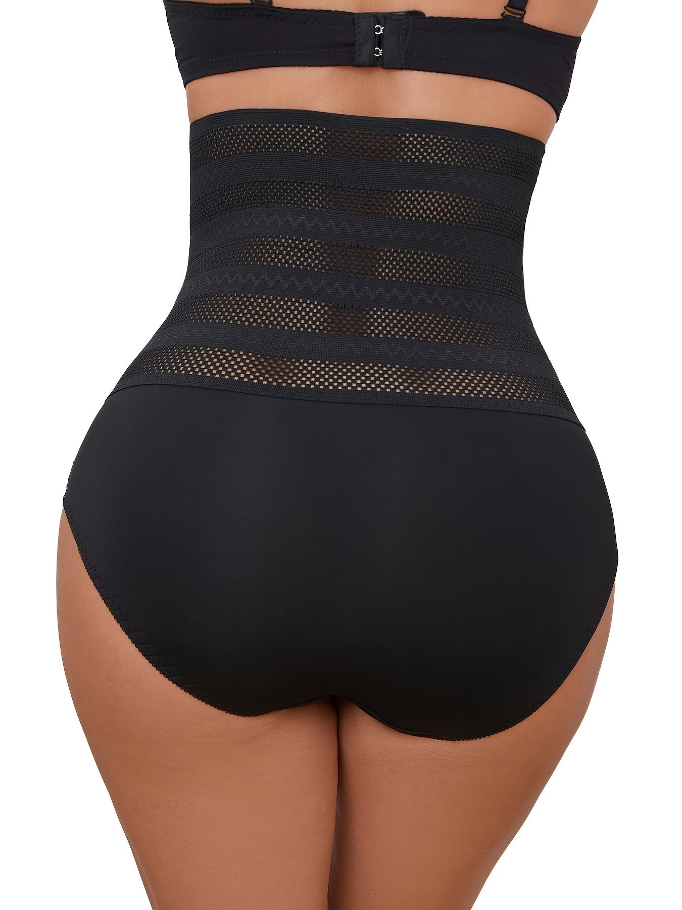 High waist compression panties with lace detail for shaping and lifting buttocks, tummy control.