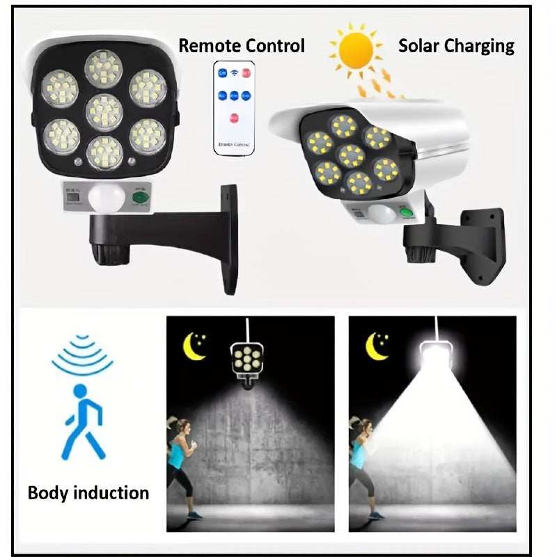 1pc Solar-powered street light with motion sensor, LED garden light, surveillance camera dummy, motion-activated wall light, outdoor smart light.