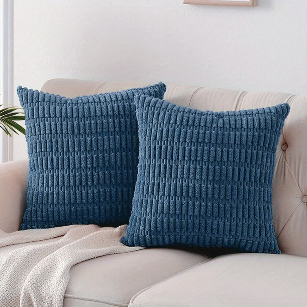 2 Corduroy Decorative Throw Pillow Covers, Soft Boho Striped design for modern farmhouse home decor, suitable for sofa, living room, couch, and bed. Pillow cores not included.