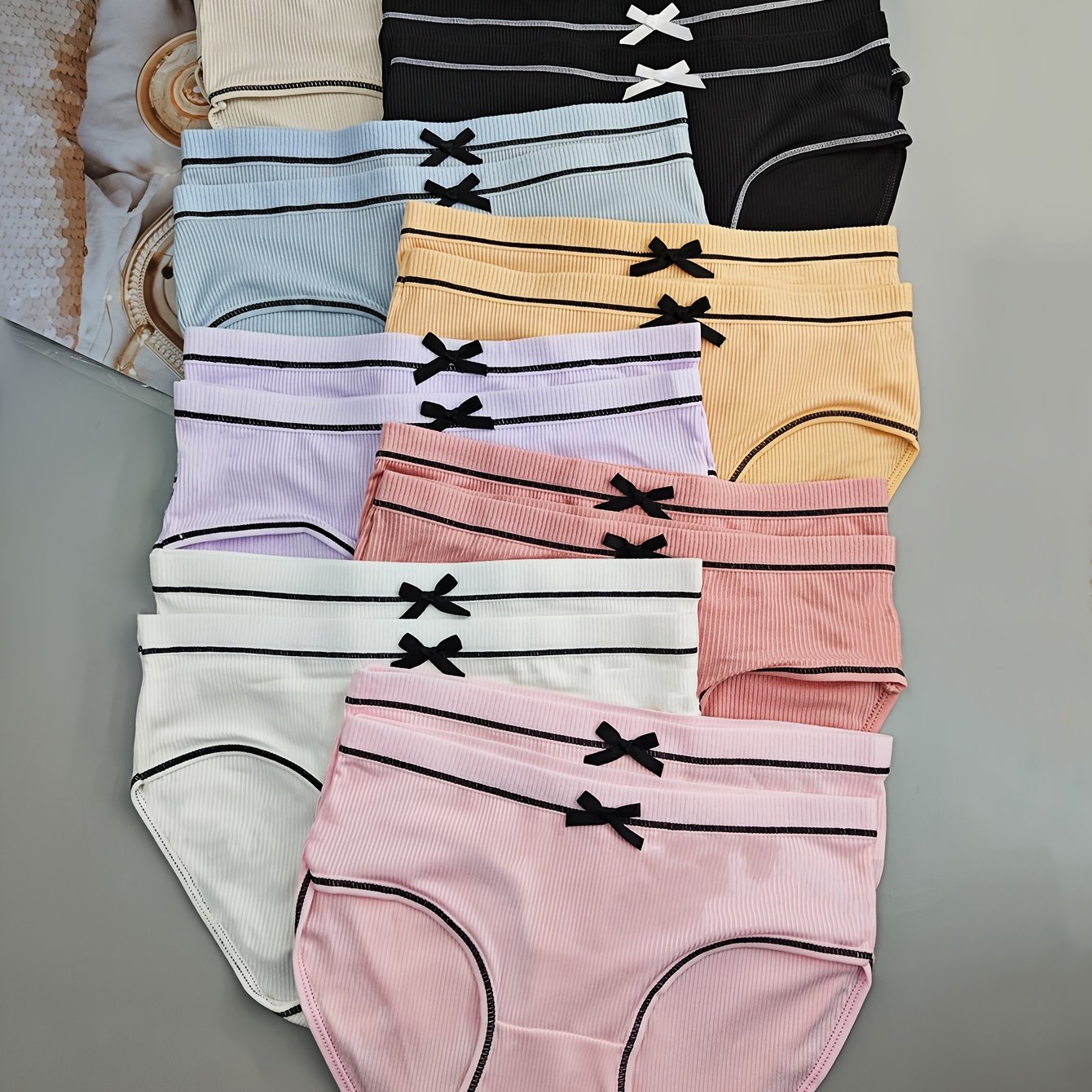 16pcs Women's Elegant Bowknot Low-Rise Panties - Breathable & Comfortable Polyester Blend, Non-Transparent