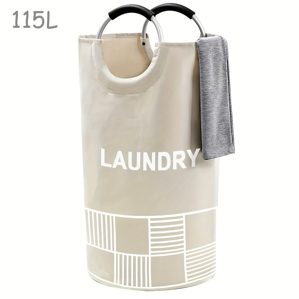 Waterproof laundry hamper with padded handles, stands up well and collapses for easy storage. Perfect for bathroom, laundry room, balcony, dorm, and more. Stay organized with this 82L/115L laundry basket.