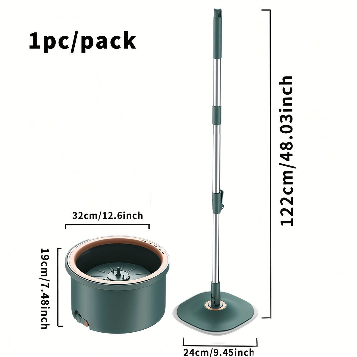 Ideal for home and dorm use, this Premium Round Spin Mop and Bucket Set features Easy Wring technology and No-Rinse technology for effortless cleaning of floors, tiles, hardwood, and laminate.