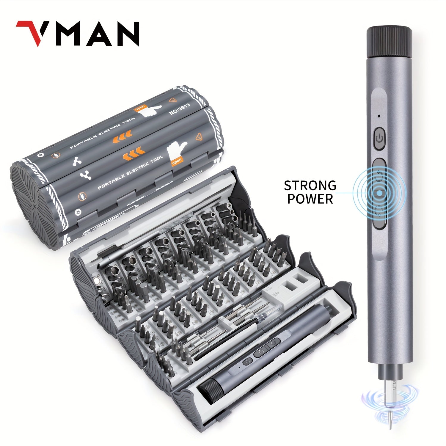 VMAN 138-in-1 Precision Electric Screwdriver Set with Battery/USB Dual Power Mode, Chrome Vanadium Steel, 230mAh Lithium Polymer Battery, ≤36V Operating Voltage for Mobile Phones, Cameras