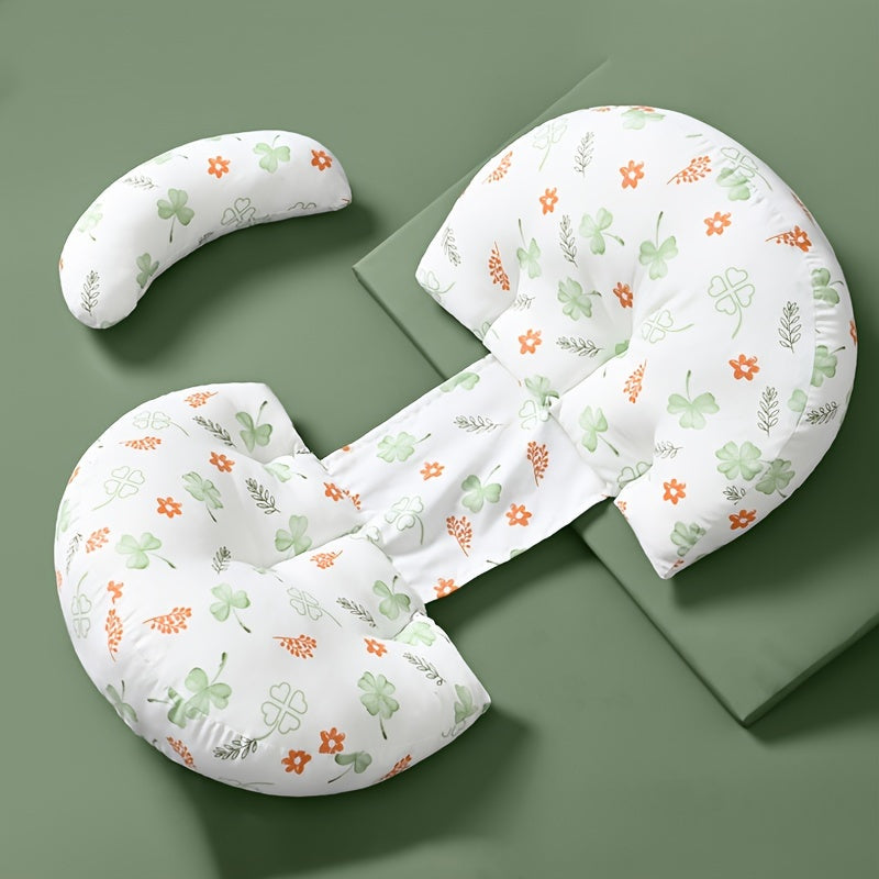 U-Shaped Maternity Pillow with Floral Print, Providing Belly Support for Side Sleeping and Waist Protection