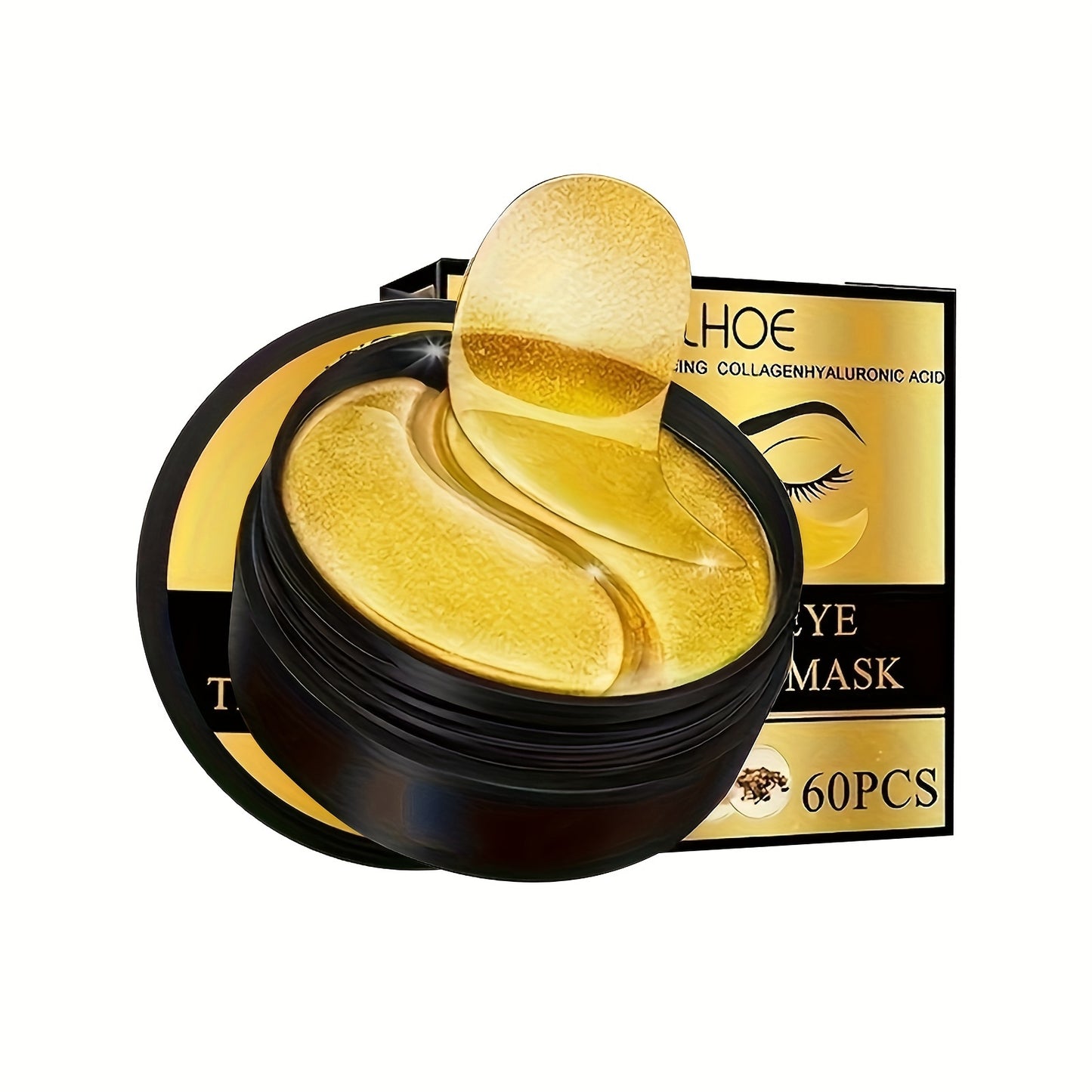 Golden Eye Mask Patches: 60pcs for Firming Skin with Collagen & Hyaluronic Acid, Moisturizing and Alcohol-Free, Suitable for All Skin Types.