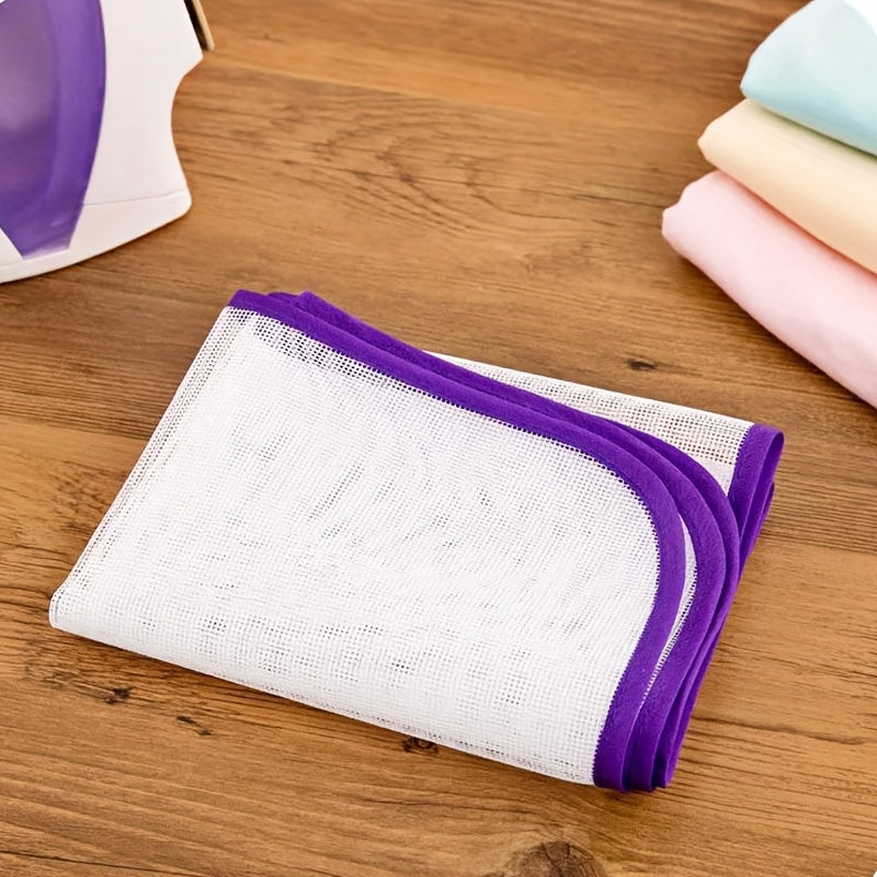 Durable ironing mesh pad for smooth, high-temperature ironing with zipper and button protection, machine washable.