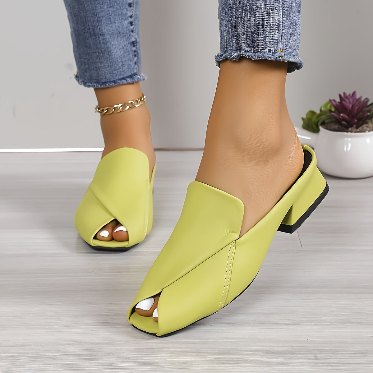 Women's solid color slip on sandals with block heels for walking comfort, perfect for King's Day.