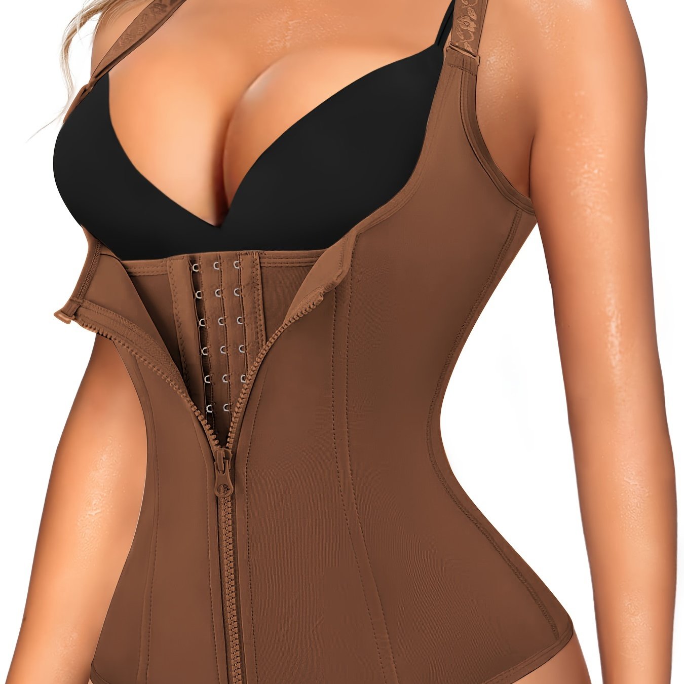 Enhance your curves and define your waistline with Junlan Women's Black Zipper Shaping Cami Top. This waist trainer features tummy control and open bust design for a slimming effect. Made